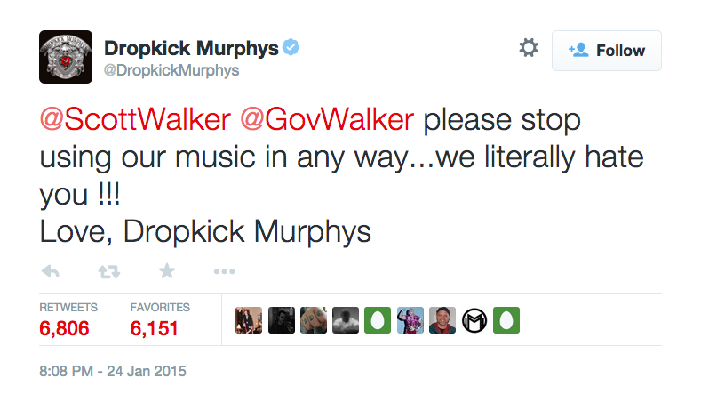 Dropkick Murphys Tell Gov. Scott Walker, 'Stop Using Our Music