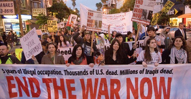 Anti-war protesters march in San Francisco in 2008.