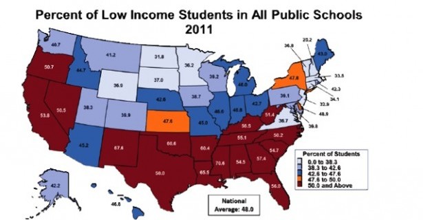 Study finds that in one third of U.S. states majority of public school students come from low-income households. (Southern Education Foundation)