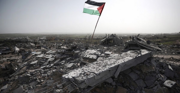 Palestinian flag rubble