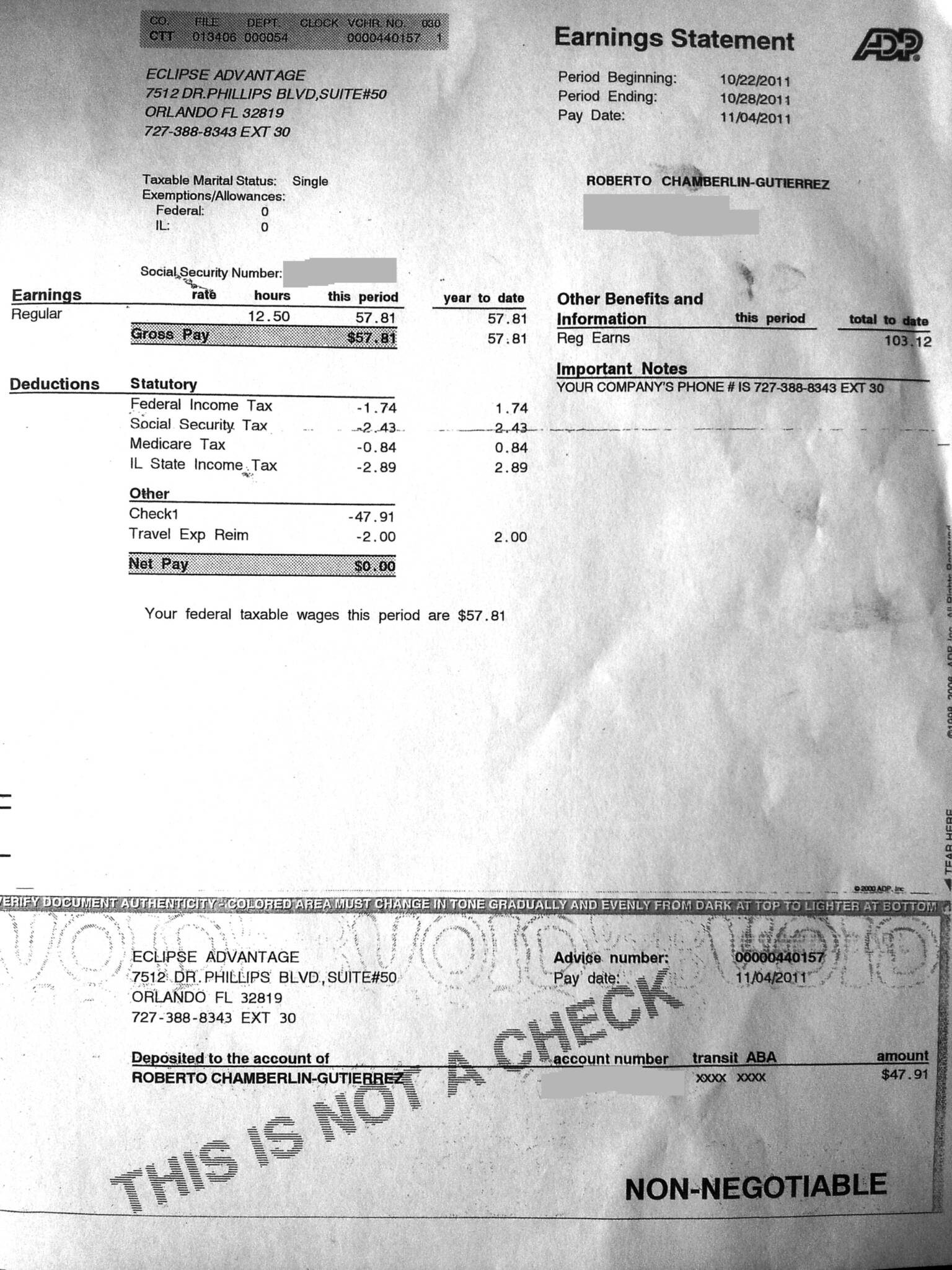 Walmart Check Stub Template